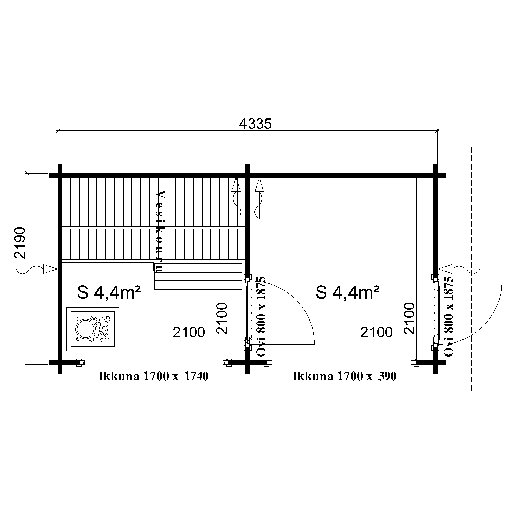 Pihasauna Hiili + pukuhuone pohjakuva