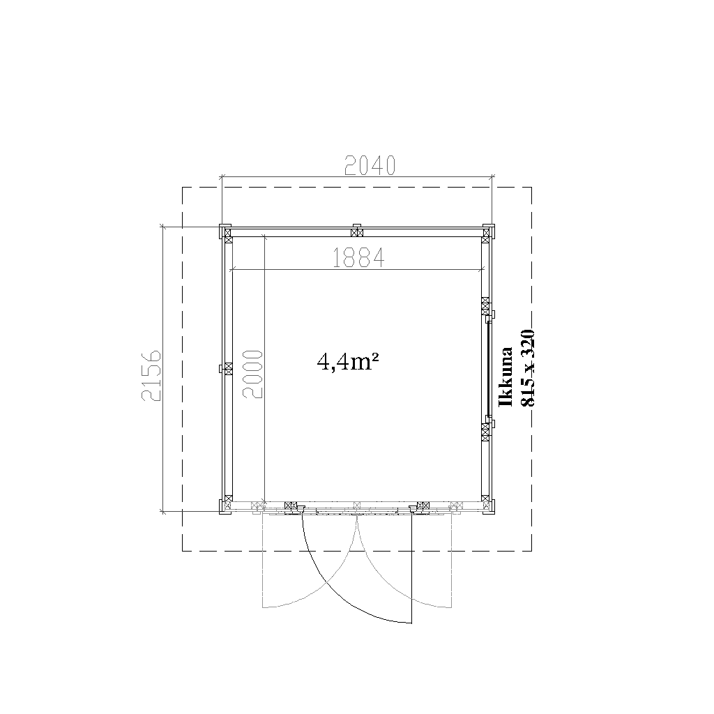 Helppå-Pihavarasto lapekattoinen pariovella 4,4m2 pohjakuva