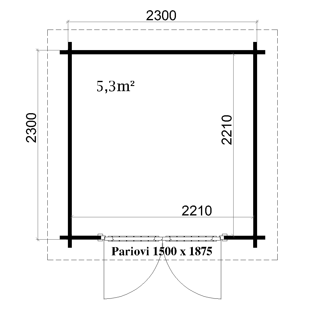 Pihavarasto Tara I lapekattoinen 5,3 m2 pohjakuva